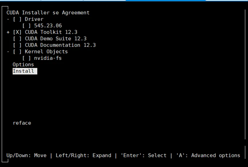 這個選項依空格只保留 cuda toolkit 12.3 然後install安裝 - TAKI官方部落格